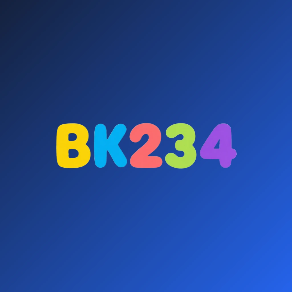 Playful entertainment logo for BK234 featuring bright colors and rounded typography in a joyful modern style on a transparent background, designed as a wide horizontal rectangular wordmark for a website header